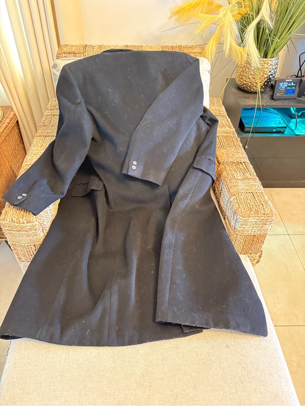 Pierre Cardin Black Wool Pea Coat - Black - Picture 6 of 8